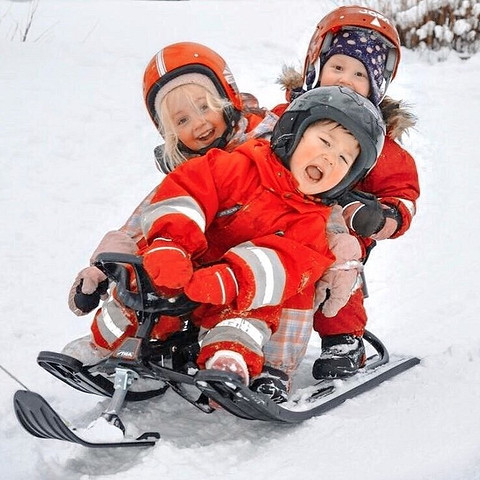 Как выбрать снегокат для ребенка 3-4 лет? Лучше отдавать предпочтение самокату со спинкой и рулем велосипедного типа, так ребенку будет проще и интереснее управлять игрушкой. Также следуе...