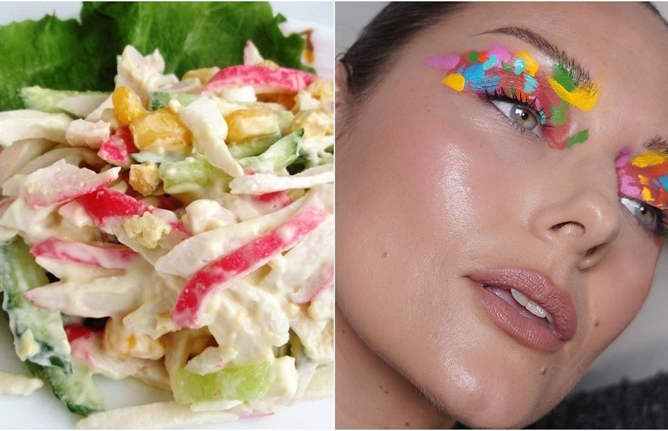 От оливье до «Селедки под шубой»: макияжи, вдохновленные праздничными салатами