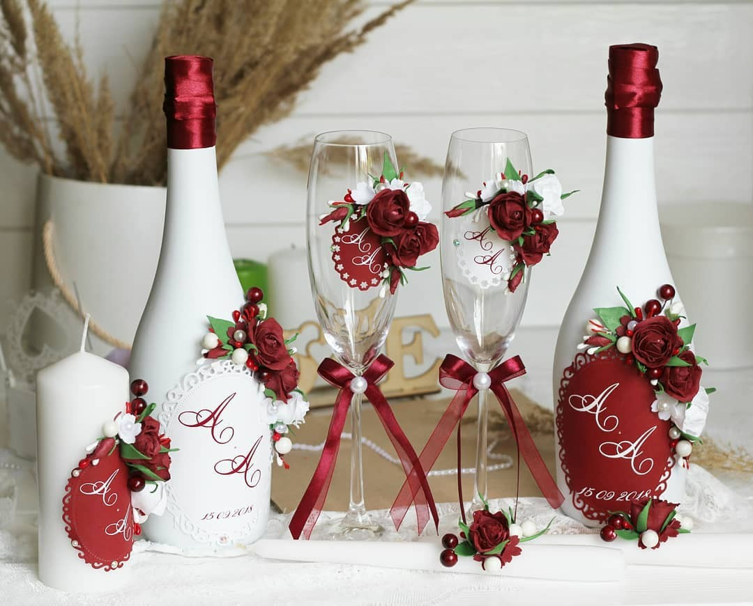 Своими руками декор свадебного шампанского - 68 фото