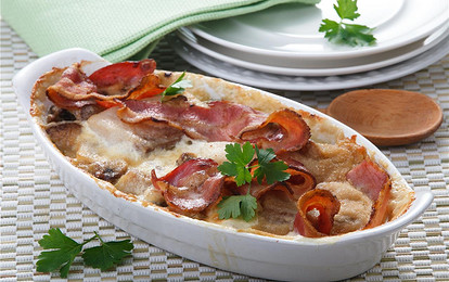 Филе морского языка с грибами и беконом