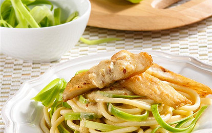 Рыбное филе со спагетти