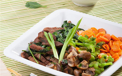 Мясо с грибами и овощами