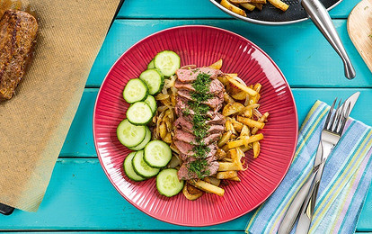 Полядвица с жареным картофелем