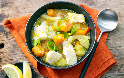 Суп из трески с тыквой и картофелем