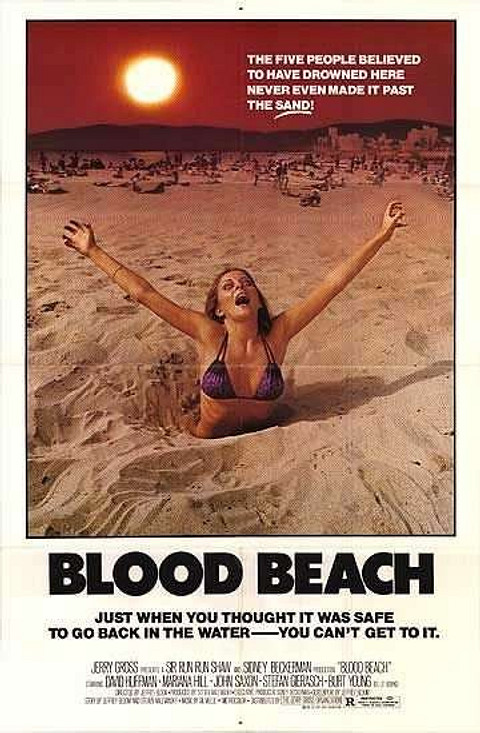 В свое время именно постер приковал внимание зрителей к ужастику «Кровавый пляж» Джеффри Блума. По сюжету нечто неведомое затягивало отдыхающих под землю на пляже. Кошмар и отчаяние в гла...