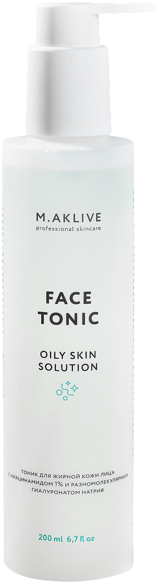 Тоник для лица «Решение для жирной кожи » от M.AKLIVE с ниацинамидом 1% и разномолекулярным гиалуронатом натрия регулирует выработку себума, сужает поры и снимает раздражение. Подход...