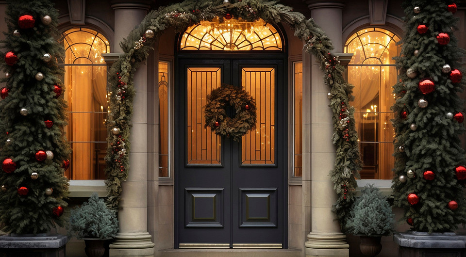 Как украсить входную дверь к Новому году: идеи декора с фото