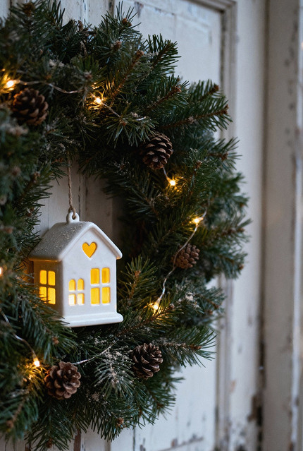 Как украсить входную дверь к Новому году: идеи декора с фото