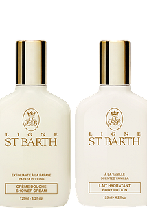 Роскошный дуэт LIGNE ST BARTH: крем-пилинг для душа с экстрактом папайи и лосьон для тела с ароматом ванили